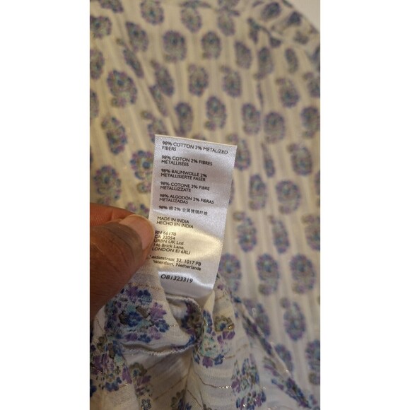 ANTHROPOLOGIE Shirred Cap Sleeved Blouse Top Womens S Peasant Casual Coastal - Picture 4 of 4